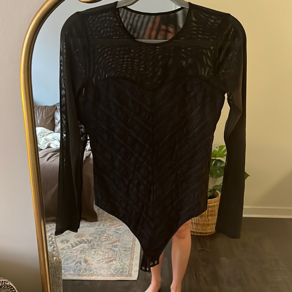 Abercrombie Bodysuit- sweetheart neckline and sheer top& arms